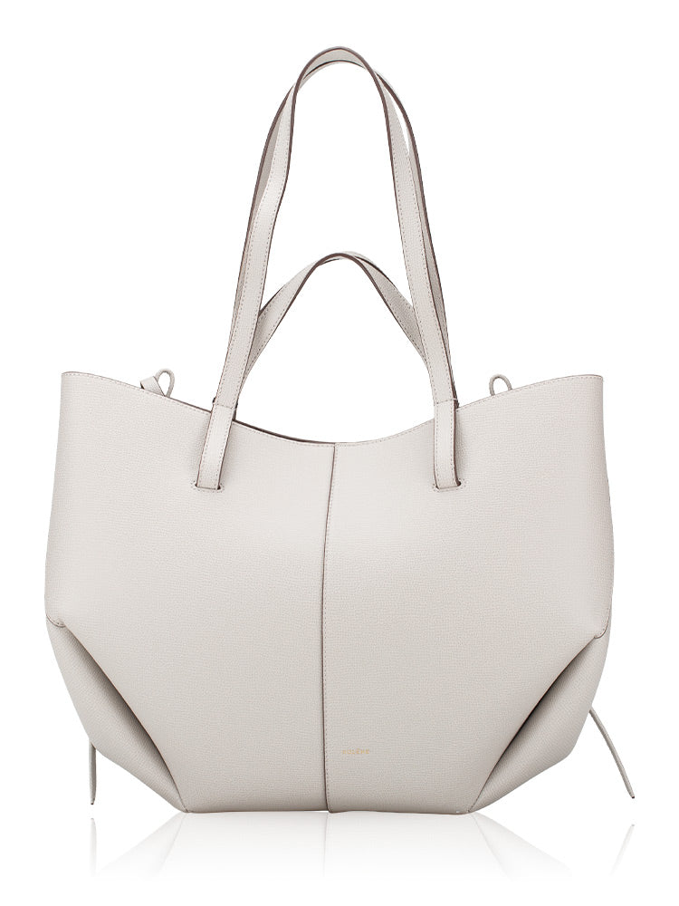 Polene Grained Beige Leather Tote Bag