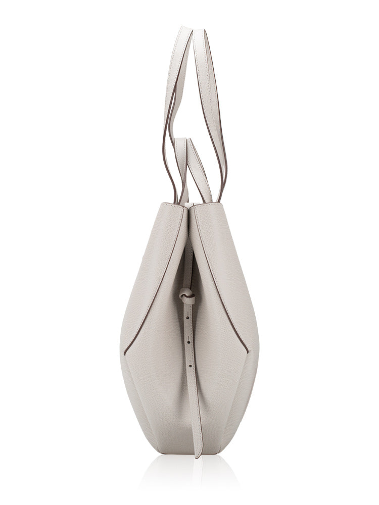 Polene Grained Beige Leather Tote Bag