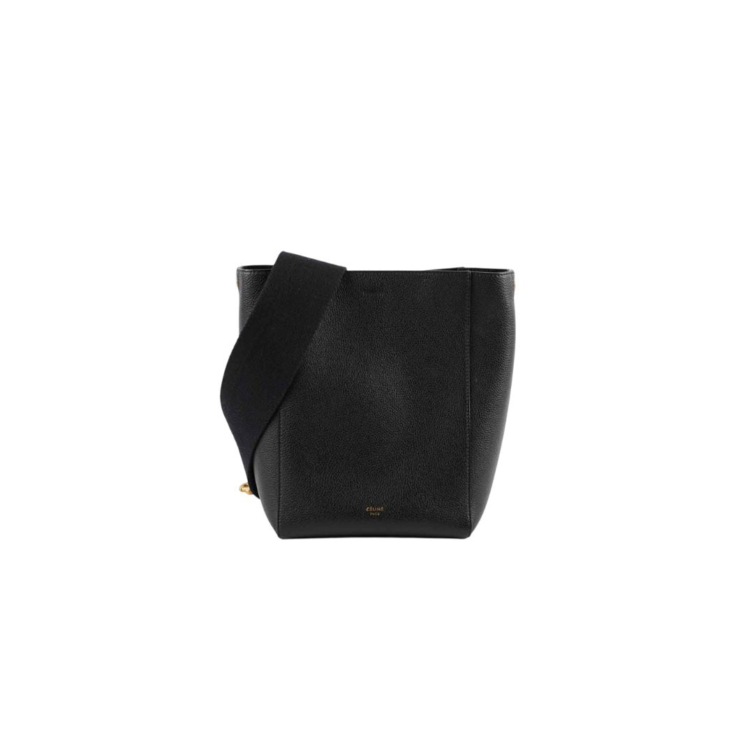 Celine Black Leather Sangle Bucket Bag