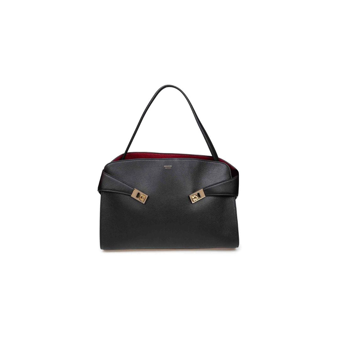 Ferragamo black leather 'Hug' shoulder bag